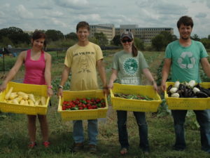 Students holding harvested vegetables
