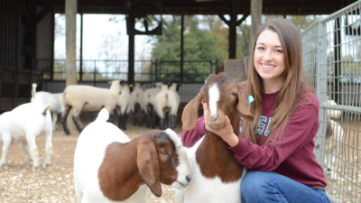 Student in pen with goats